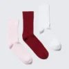 3-Pack Ribbed Crew Socks – Pink/Red/White