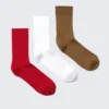3-Pack Ribbed Crew Socks – Red/White/Brown