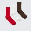 3-Pack Ribbed Crew Socks – Red/White/Brown