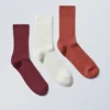 3-Pack Ribbed Crew Socks – Rust/Wine/Oat