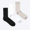 3-Pack Ribbed Crew Socks – White + Grey + Black