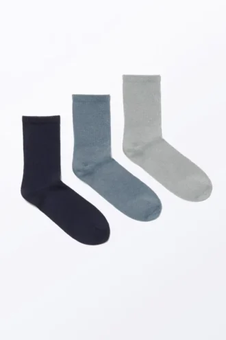 3-Pack Ribbed Socks – Dark Blue/Dusty Blue/Grey