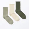 3-Pack Ribbed Socks – Light Green/Beige/Dark Green