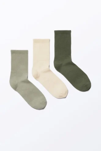 3-Pack Ribbed Socks – Light Green/Beige/Dark Green
