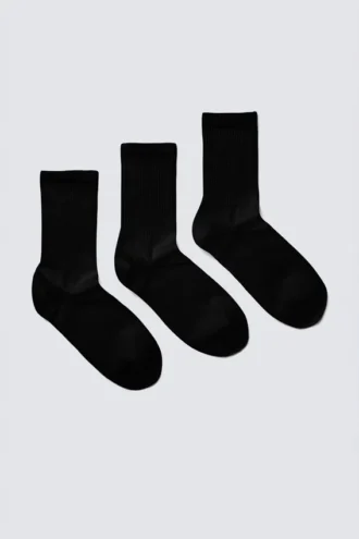3-Pack Ribbed Sporty Crew Socks – Black