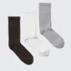 3-Pack Ribbed Sporty Crew Socks – Black/White/Grey