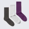3-Pack Ribbed Sporty Crew Socks – Dark Grey/Light Grey/Violet