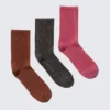 3-Pack Ribbed Washed Crew Socks – Rust/Black/Pink
