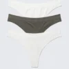 3-Pack Seamless Thongs – White/Khaki Green