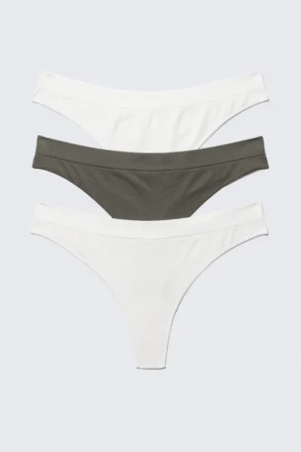 3-Pack Seamless Thongs – White/Khaki Green