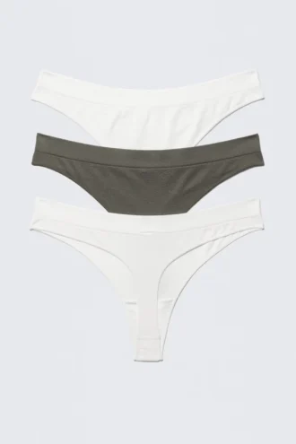 3-Pack Seamless Thongs – White/Khaki Green