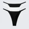 3-Pack Soft Cotton Thongs – Black/Black/White