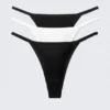 3-Pack Soft Cotton Thongs – Black/Black/White