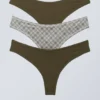 3-Pack Soft Thongs – Dark Khaki Green/Checked