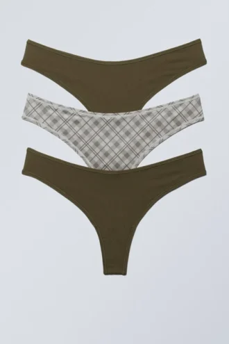 3-Pack Soft Thongs – Dark Khaki Green/Checked