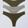 3-Pack Soft Thongs – Dark Khaki Green/Checked