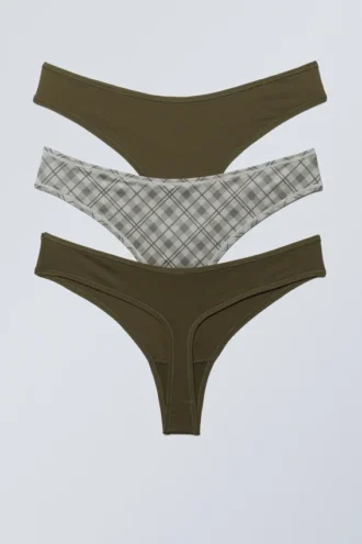 3-Pack Soft Thongs – Dark Khaki Green/Checked