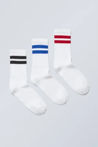 3-Pack Sport Striped Socks – Blue Black Red Stripe