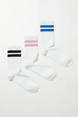 3-Pack Sport Striped Socks – White