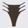 3-Pack Stella Ribbed Cotton Thongs – Dark Brown