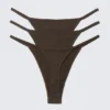 3-Pack Stella Ribbed Cotton Thongs – Dark Brown