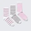 3-Pack Striped Crew Socks – White – Black & Pink Stripes