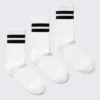 3-Pack Striped Crew Socks – White – Black Stripes