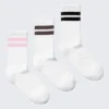 3-Pack Striped Crew Socks – White – Black Stripes
