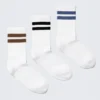 3-Pack Striped Crew Socks – White – Brown/Black/Blue