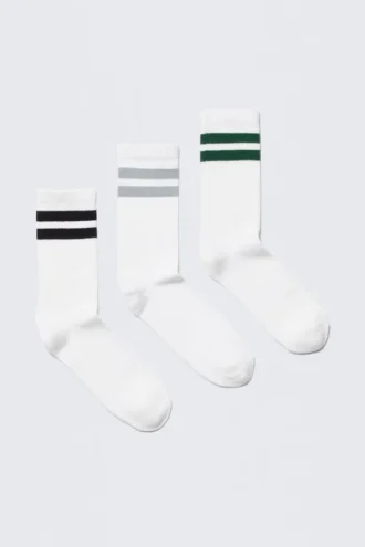 3-Pack Striped Crew Socks – White Multi Stripe