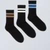 3-Pack Striped Sport Socks – Black – Brown/White/Blue