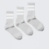 3-Pack Striped Sport Socks – Grey – White Stripe