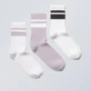 3-Pack Striped Sport Socks – Lilac Black Stripe