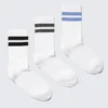 3-Pack Striped Sport Socks – White – Black/Green/Blue