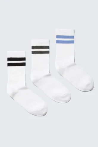 3-Pack Striped Sport Socks – White – Black/Green/Blue