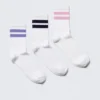 3-Pack Striped Sport Socks – White – Purple/Blue/Pink