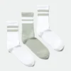 3-Pack Striped Sport Socks – White & Sage