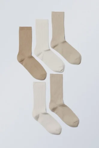 5-Pack Rib Socks – Beige Mix