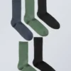 5-Pack Rib Socks – Dusty Green Dusty Blue Black