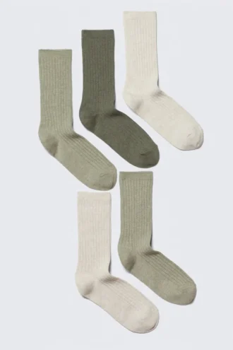 5-Pack Rib Socks – Khaki Mix