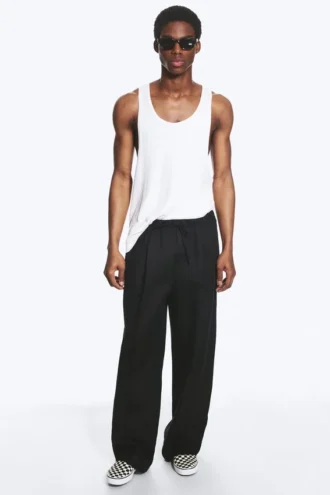 Adler Loose Fit Straight Linen Blend Trousers – Black
