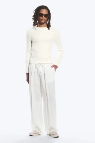 Adler Loose Fit Straight Linen Blend Trousers – White