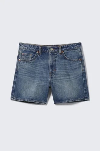 Aimo Mid-Rise Straight Leg Denim Shorts – Mountain Blue – Medium Blue