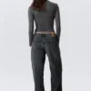 Ample Frayed Low Rise Loose Wide Jeans – Kimberly Blue – Dark Blue