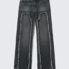 Ample Frayed Low Rise Loose Wide Jeans – Kimberly Blue – Dark Blue