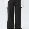 Ample Low Rise Loose Wide Cuff Jeans – Elegie Black – Black