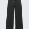 Ample Low Rise Loose Wide Cuff Jeans – Elegie Black – Black