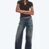 Ample Low Rise Loose Wide Jeans – Baltic Blue – Dark Blue
