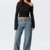 Ample Low Rise Loose Wide Jeans – Blue One – Medium Blue