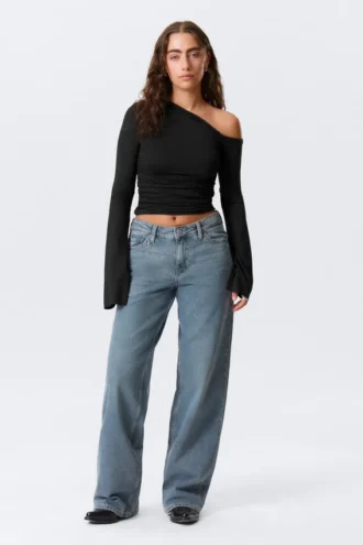 Ample Low Rise Loose Wide Jeans – Blue One – Medium Blue
